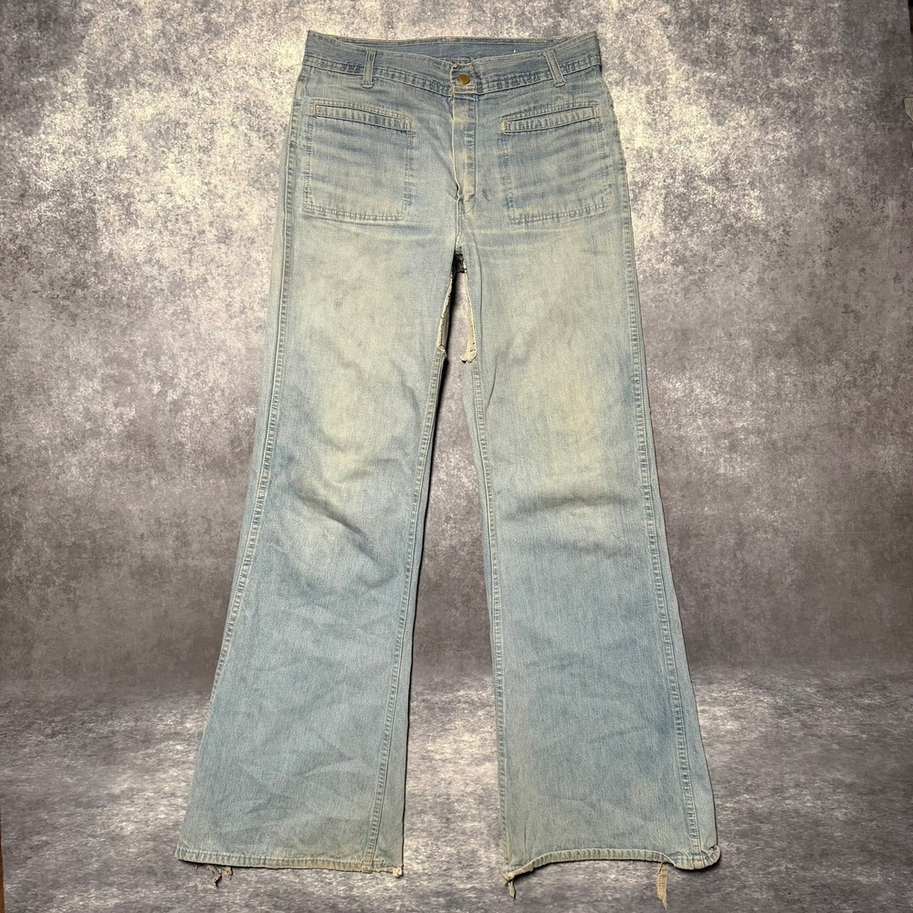 Vintage 70s JC Penney Bell Bottoms Scovill Light Wash Jeans Patchwork Distressed